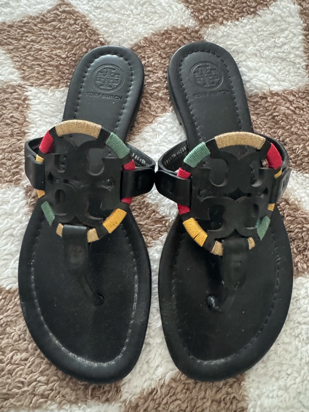 Tory Burch Miller Sandal Embroidered Rainbow Size 6